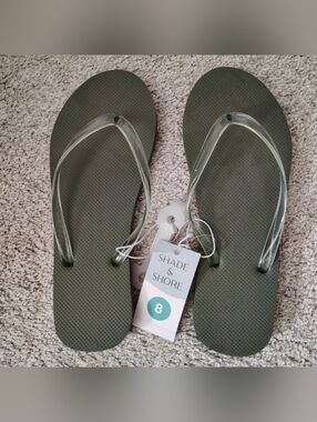 Shade & Shore Olive Flip Flops with Clear Straps